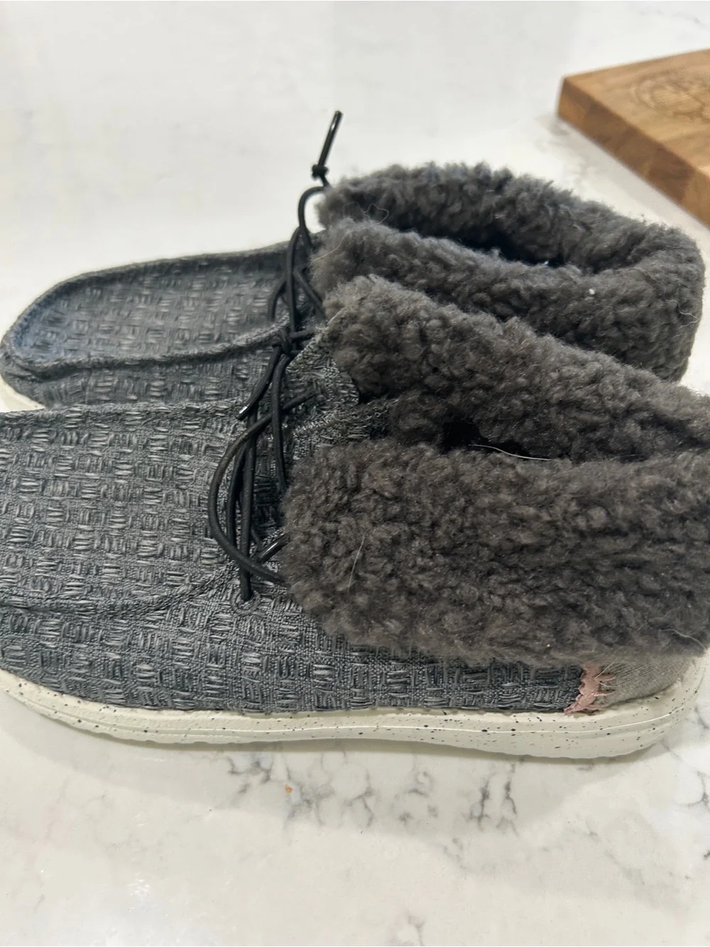Hey Dude Men's Gray Woven Boot with Shearling Collar
